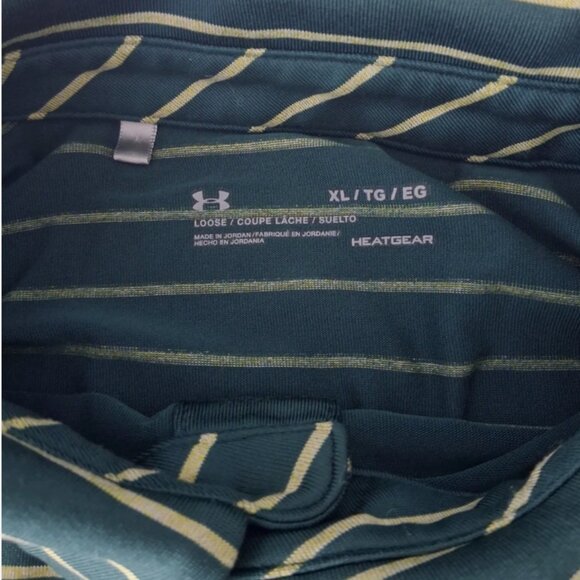 Under Armour Polo Shirt Men's XL Casual Green Striped Performance Heatgear - Picture 3 of 7